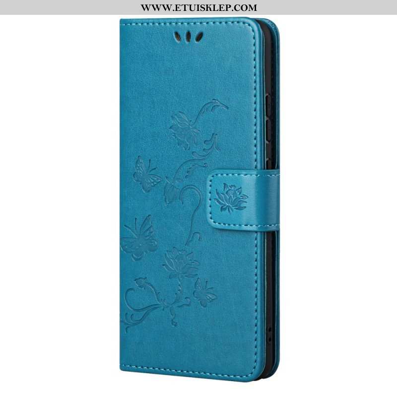 Etui Folio do Samsung Galaxy M52 5G z Łańcuch Pasek W Motyle I Kwiaty